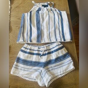 Polo by Ralph Lauren White&Blue Striped High-Waist Drawstring Short-set (size3)